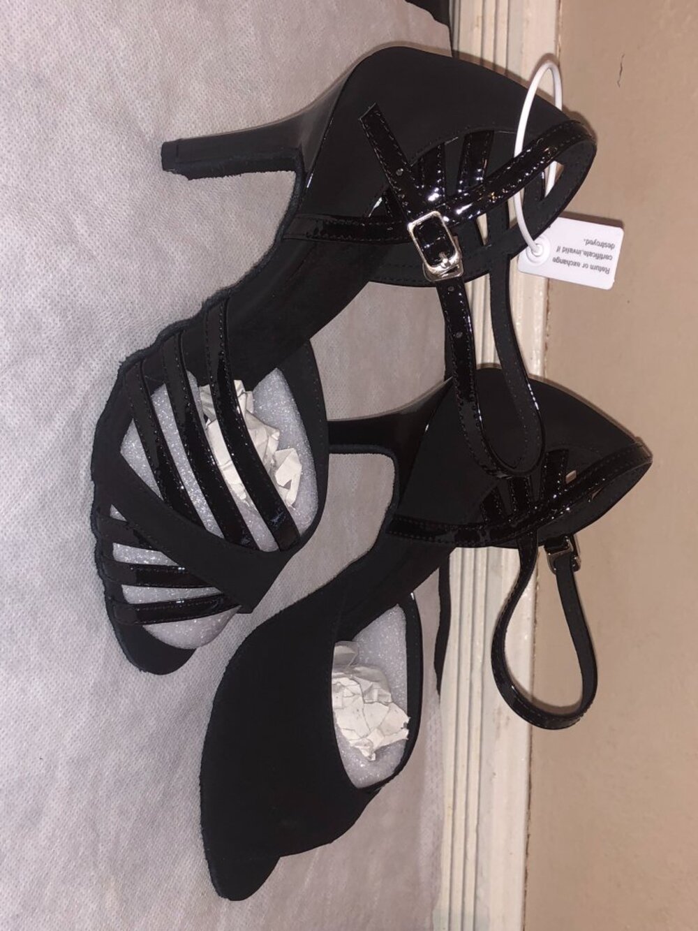 Dance and Sway Black Patent Mix Strappy Dance Shoes 7-7.5
